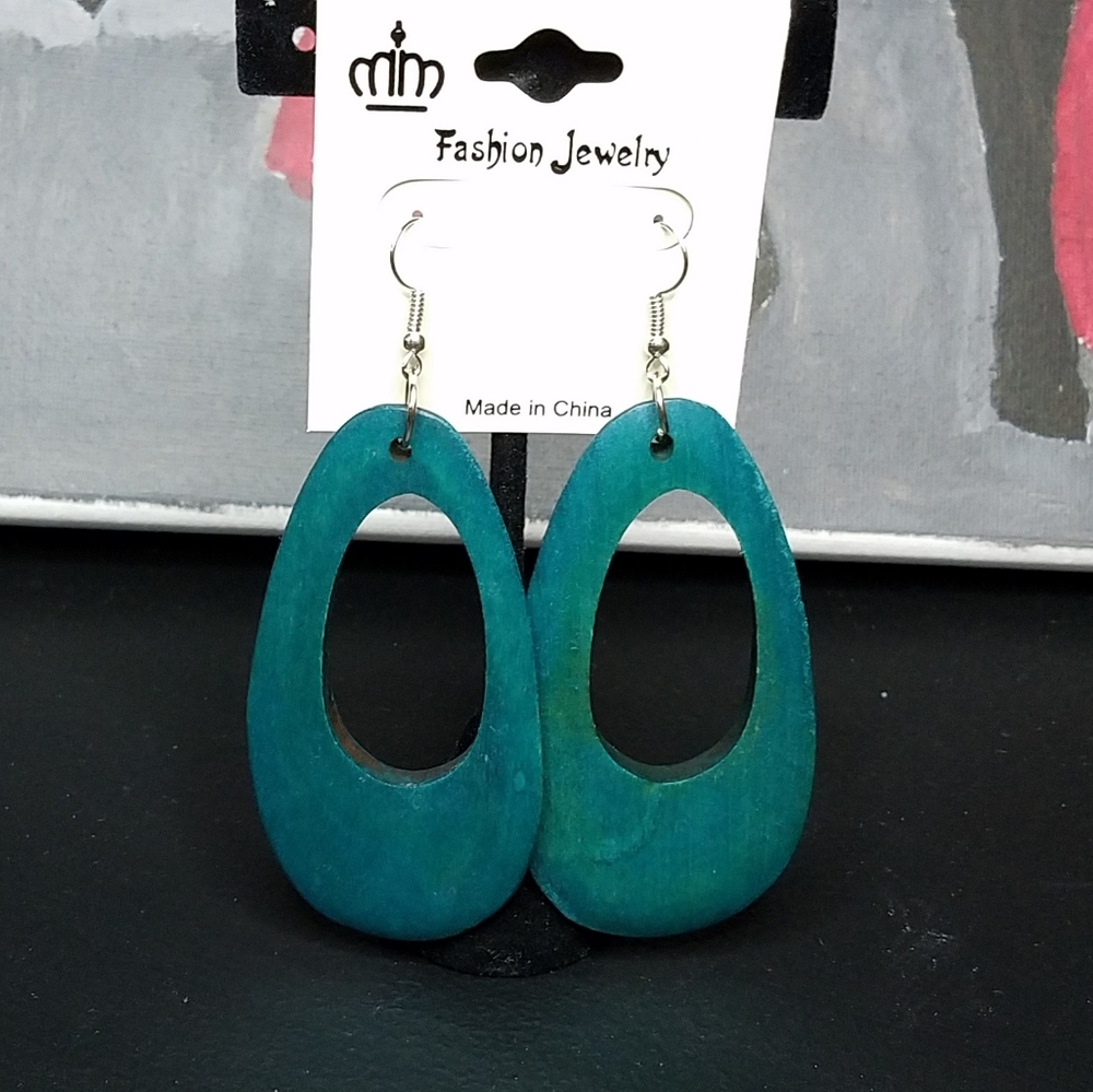 Teal Wooden Earrings